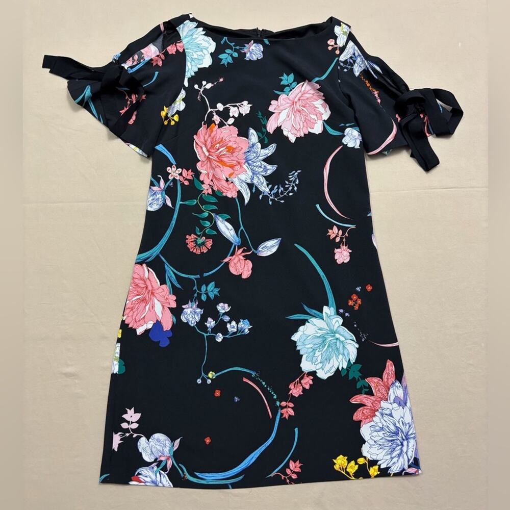 Adrianna Papell Women’s Black Floral Print Mini Dress Size 2